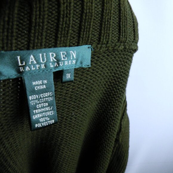 Ralph Lauren Knit Cardigan Button Down Green Brown Elbow Patch 1X - Picture 7 of 7